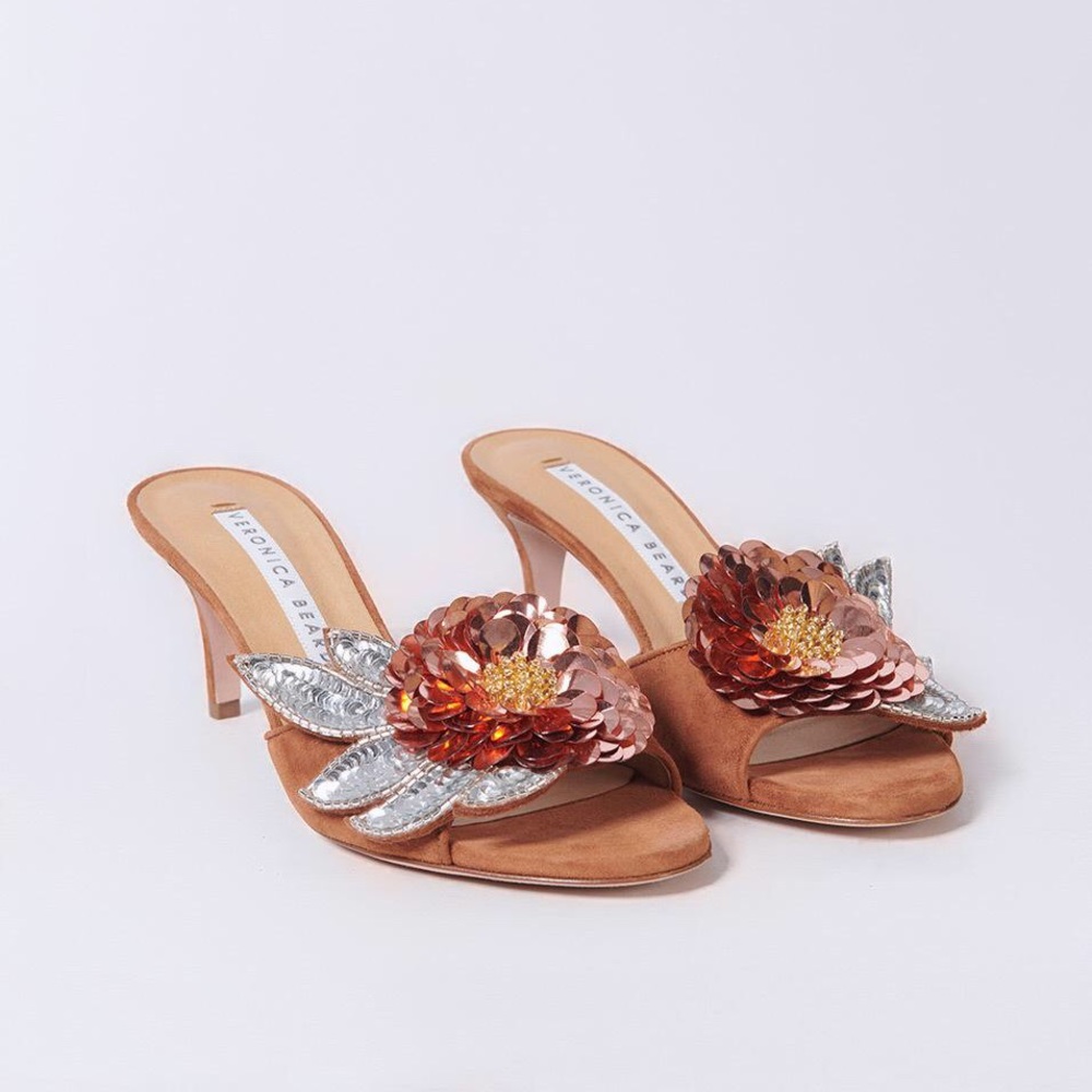 Sequin Flower Sandals from Veronica Beard